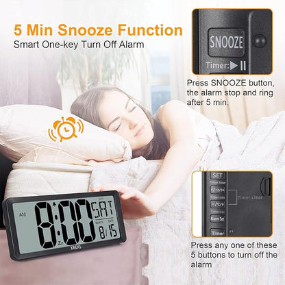 XREXS Large Digital Wall Clock, Battery Operated Alarm Clocks - Image 2