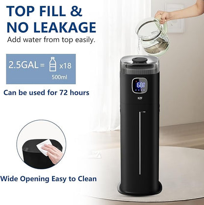 KZF Large Humidifier for Bedroom, 9L/2.5Gallon Ultrasonic Cool Mist Humidifier - Image 3