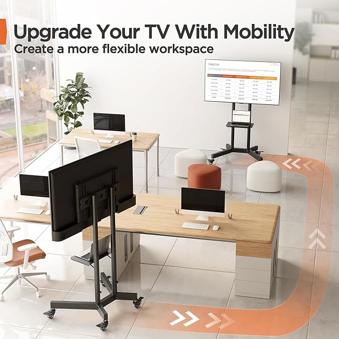 Perlegear Rolling TV Stand, Mobile TV Stand on Wheels - Image 3
