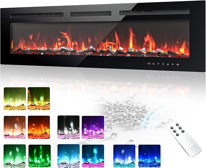 EUHOMY 50 Inch Electric Fireplace Wall Recessed and Wall Mounted by EUHOMY