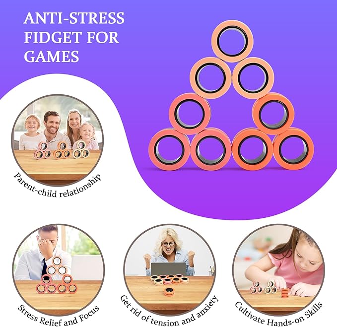 Cevioce 9 PCS Magnetic Ring Fidget Toys Set, ADHD Anxiety Magnetic Finger - Image 6