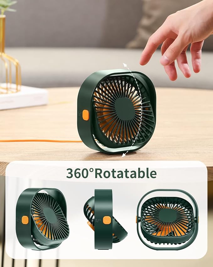 RJVW 4 Inch Small USB Desk Fan, 3-Speed Portable & 360°Rotatable Mini Cooling - Image 6