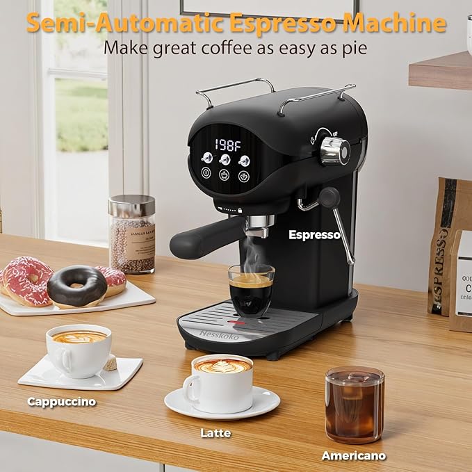 Espresso Machine with Steam Milk Frother Semi Automatic 20 Bar Compact Black - Image 6