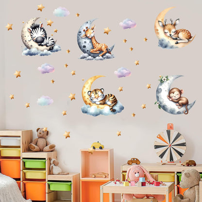 Jungle Animal Wall Decals for Nursery – Removable Safari Animal Stickers for Baby Room, Kids Bedroom & Playroom – Moon and Stars Animals Wall Art Decor for Boys and Girls