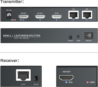 HDMI Extender Splitter1x2 HD 4K @60Hz up to 60m-Loop Out-Over CAT5/CAT6/CAT7 - Image 4