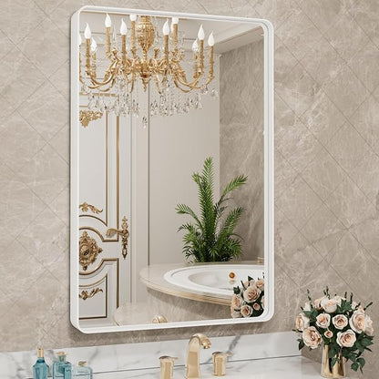 LOAAO 22x30 Inch White Metal Framed Bathroom Mirror by LOAAO