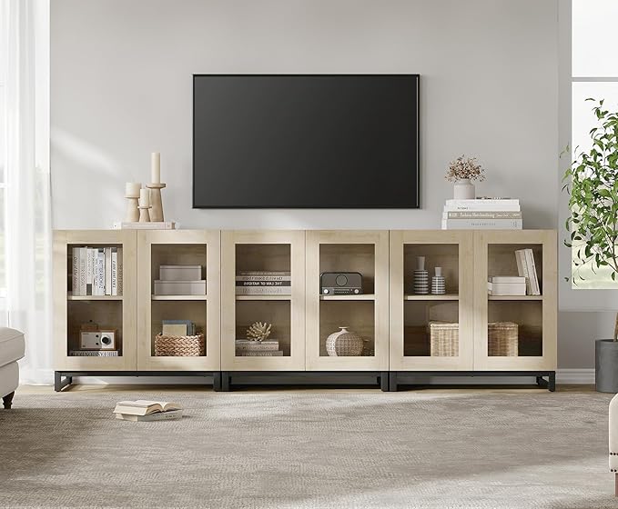 WAMPAT Modern TV Stand with Glass Doors - Image 3