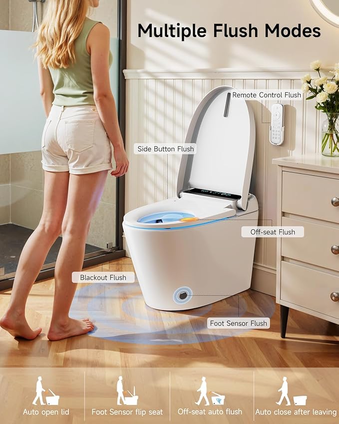 WANSID Smart Toilet with Bidet Built-in and Tankless, Auto Open/Close, Heated - Image 2
