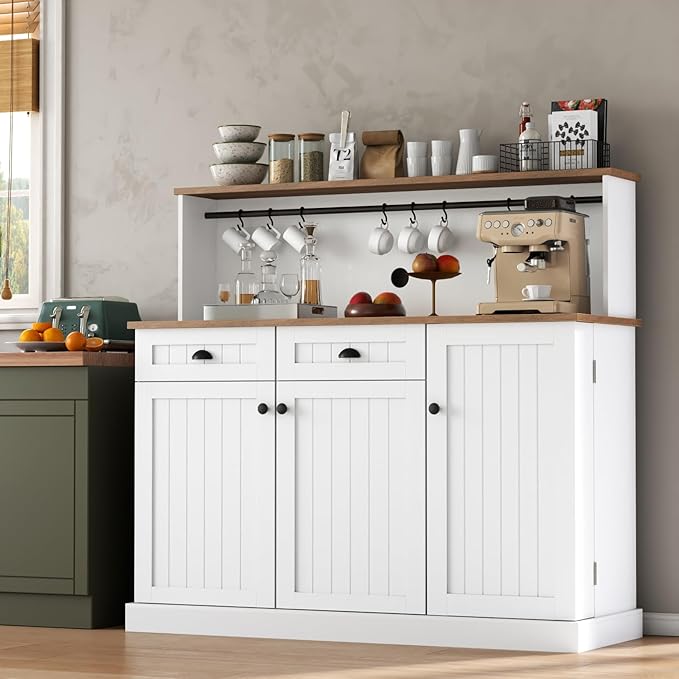Sideboard Buffet Cabinet with 2 Drawers, Farmhouse Kitchen Pantry with - Image 4