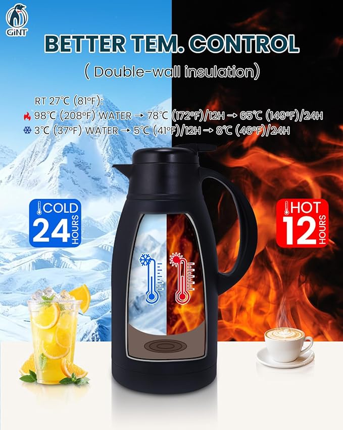 GiNT Stainless Steel Thermal Coffee Carafe, Double Walled Vacuum Water and - Image 4