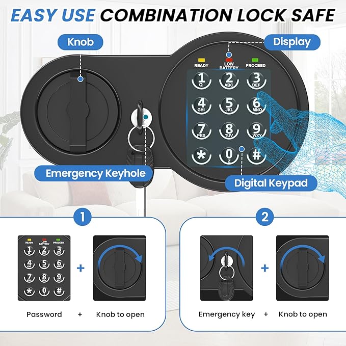 Safe Box with Fireproof Waterproof Bag, Home Safe with Keys & Pass Code & Wall - Image 6