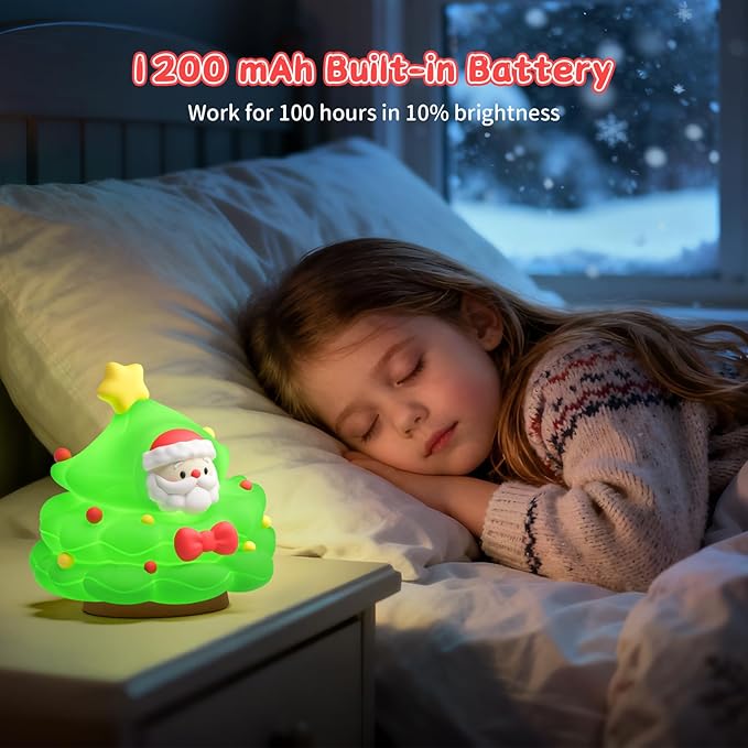 ICARER FAMILY Christmas Tree Night Light, Touch Control LED Lamp, Silicone Green - Image 4