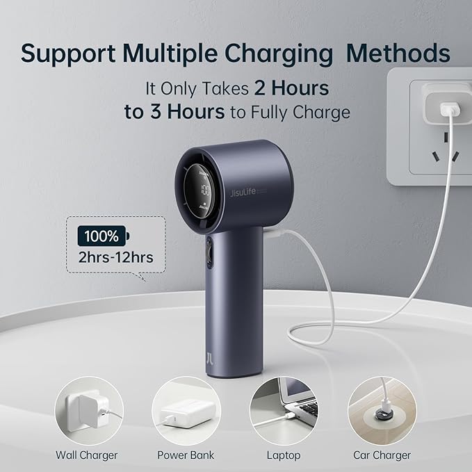 JISULIFE Portable Handheld Fan, Speed Adjustable Turbo Mini and 3600mAh Battery - Image 7