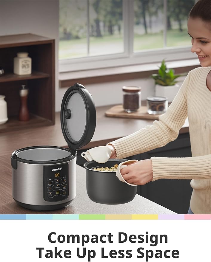 COMFEE' Compact Rice Cooker, 6-in-1 Stainless Steel Multi Cooker, Slow Cooker - Image 5