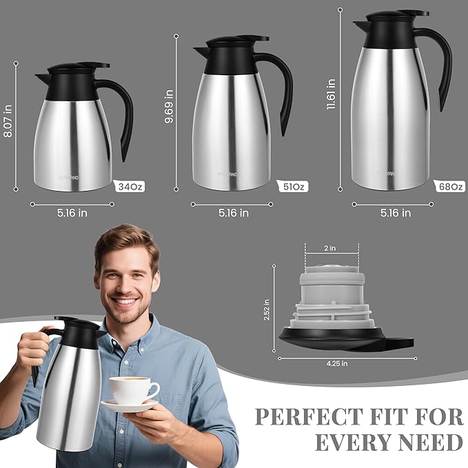 68 Oz Thermal Coffee Carafe, Stainless Steel Insulated Vacuum coffee crafts to - Image 4