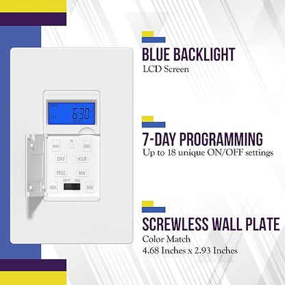 Enerlites 7 Days Digital in-Wall Programmable Timer Switch - Image 2