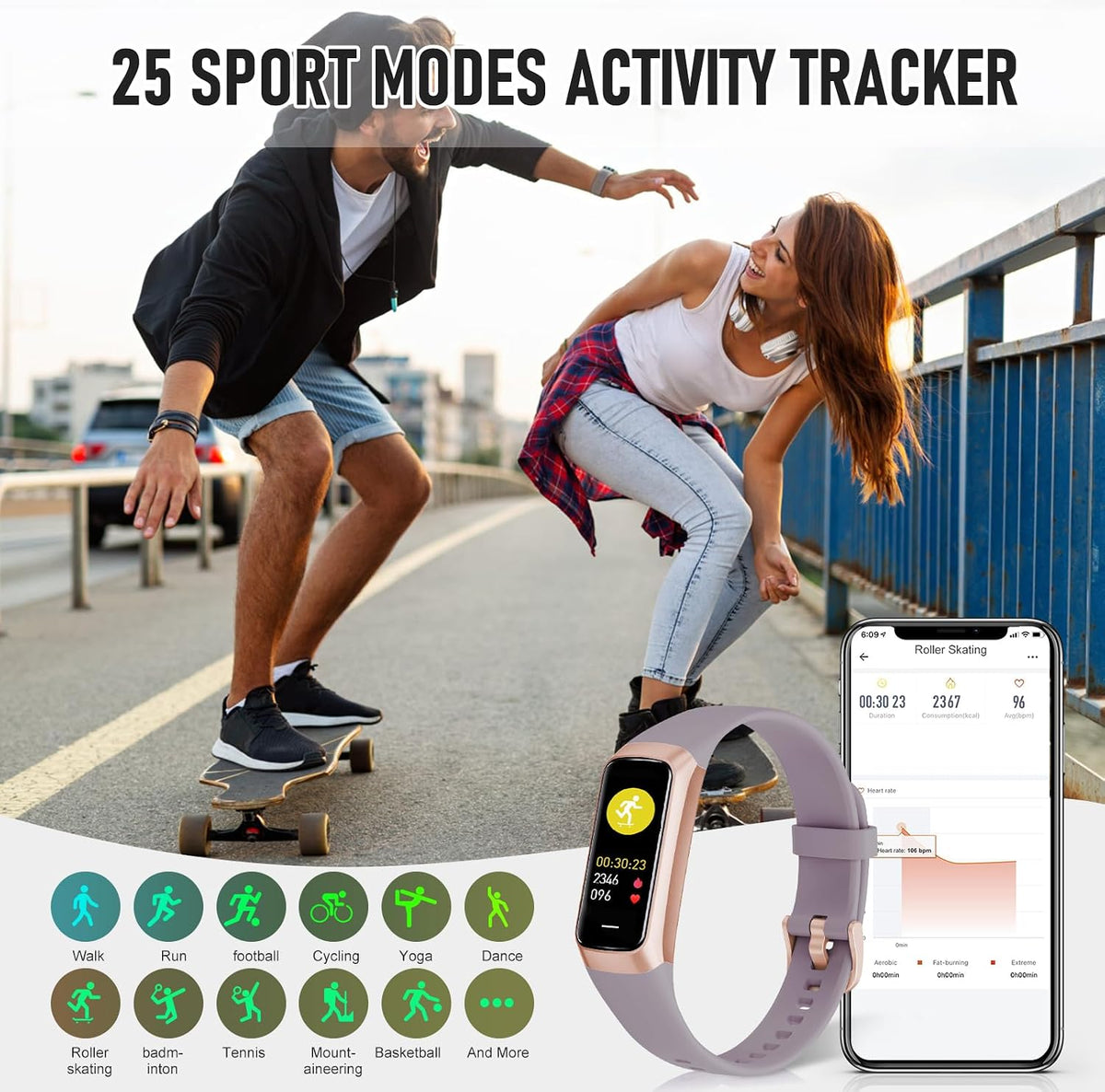 Fitness Tracker with 24/7 Heart Rate, Activity Trackers with Blood Pressure S...