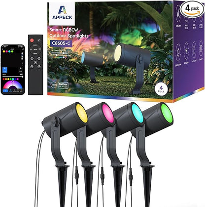 APPECK Smart Outdoor Spot Lights 24W, RGBCW Color Changing Landscape Lights 4 by APPECK