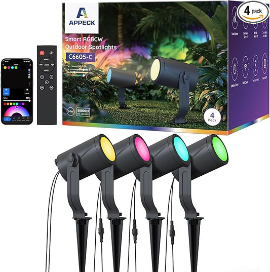 APPECK Smart Outdoor Spot Lights 24W, RGBCW Color Changing Landscape Lights 4 by APPECK