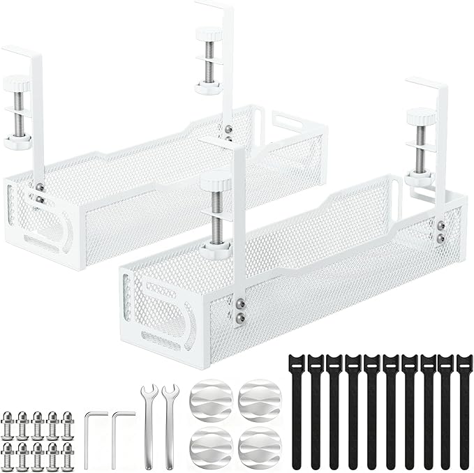 2Pack Under Desk Cable Management Tray, No Drill Mesh Desk Cable Tray, Wire by Unknown