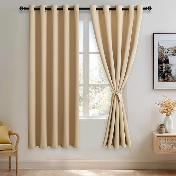 JIUZHEN Beige Blackout Curtains by JIUZHEN