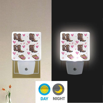 Pigsaly Led Night Light Cowgirl Hat Boots Pink Bow Hearts Night Light Plug in - Image 5