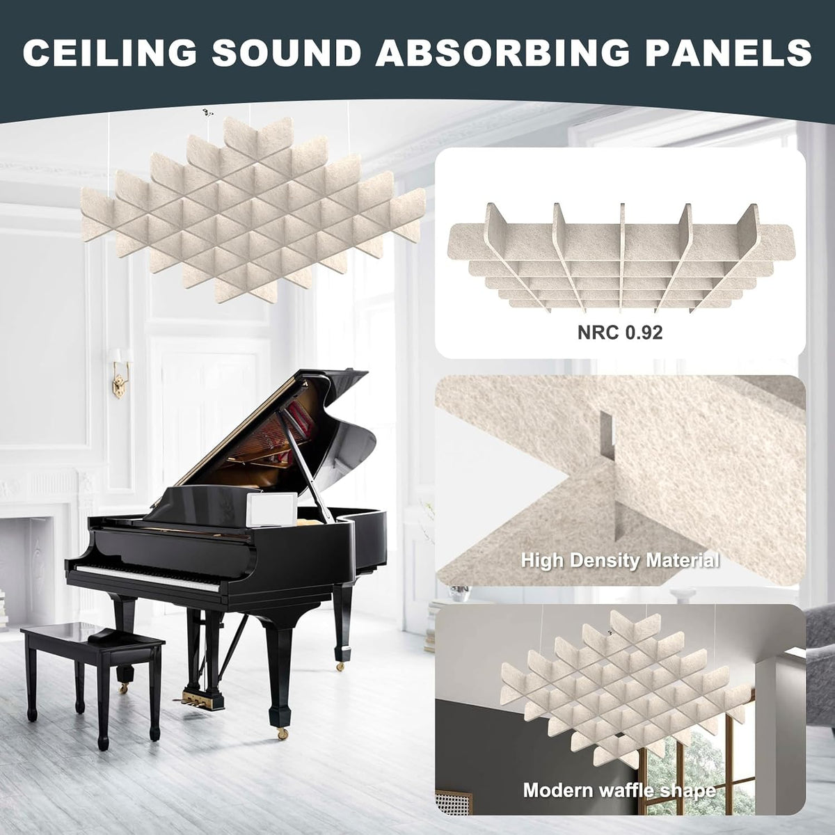 Acoustic Ceiling Panels Sound Absorbing Panels, Square Light Beige