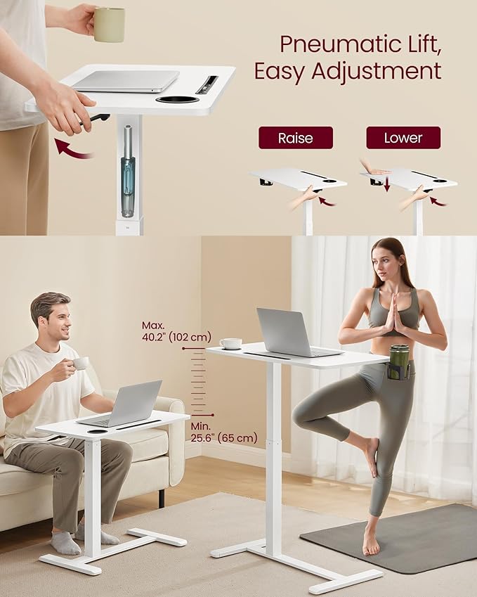 VASAGLE Overbed Table with Wheels, Mobile Standing Computer Desk, 31.5 x 17.7 - Image 5