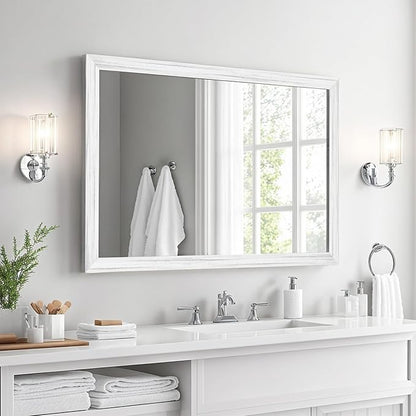 White Wood Effect Framed Wall Mirror, 24x36 Rectangle Mirror, Anti-desilvering by Ultrue