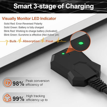 SUNER POWER 10W 12V Solar Battery Charger Maintainer, Built-in Smart MPPT - Image 3