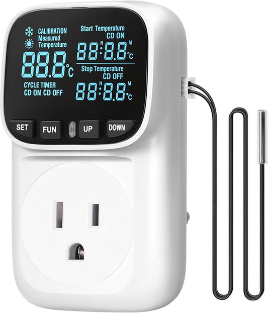 Digital Temperature Controller Outlet, 15A/1800W Heavy Duty Thermostat Plug by Wilawels