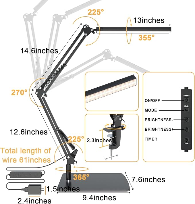TROPICALTREE LED Desk Lamp for Home Office and Round Base, Clamp-On - Image 4