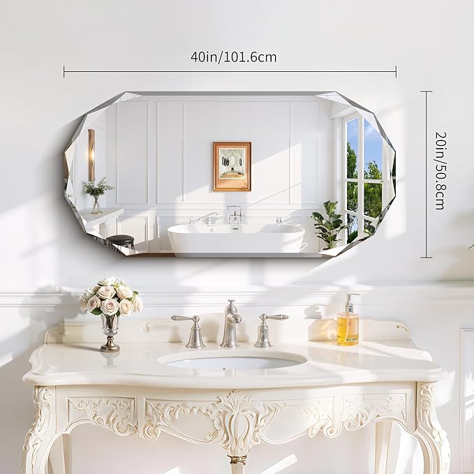 GLASHOM Beveled Edge Frameless Bathroom Mirror, Oval Wall Mirror - Image 6