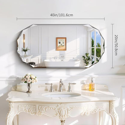 GLASHOM Beveled Edge Frameless Bathroom Mirror, Oval Wall Mirror - Image 6