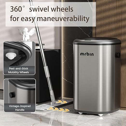 MRBIN Stainless Steel Motion Sensor Tall Bathroom Trash Can - Image 4
