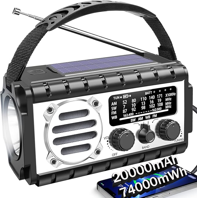 QAUYYW Emergency Radio, 20000mAh/74000mWh Weather Radio, Solar Hand Crank Radio by QAUYYW