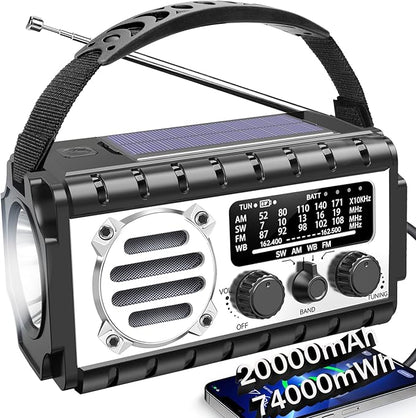 QAUYYW Emergency Radio, 20000mAh/74000mWh Weather Radio, Solar Hand Crank Radio by QAUYYW