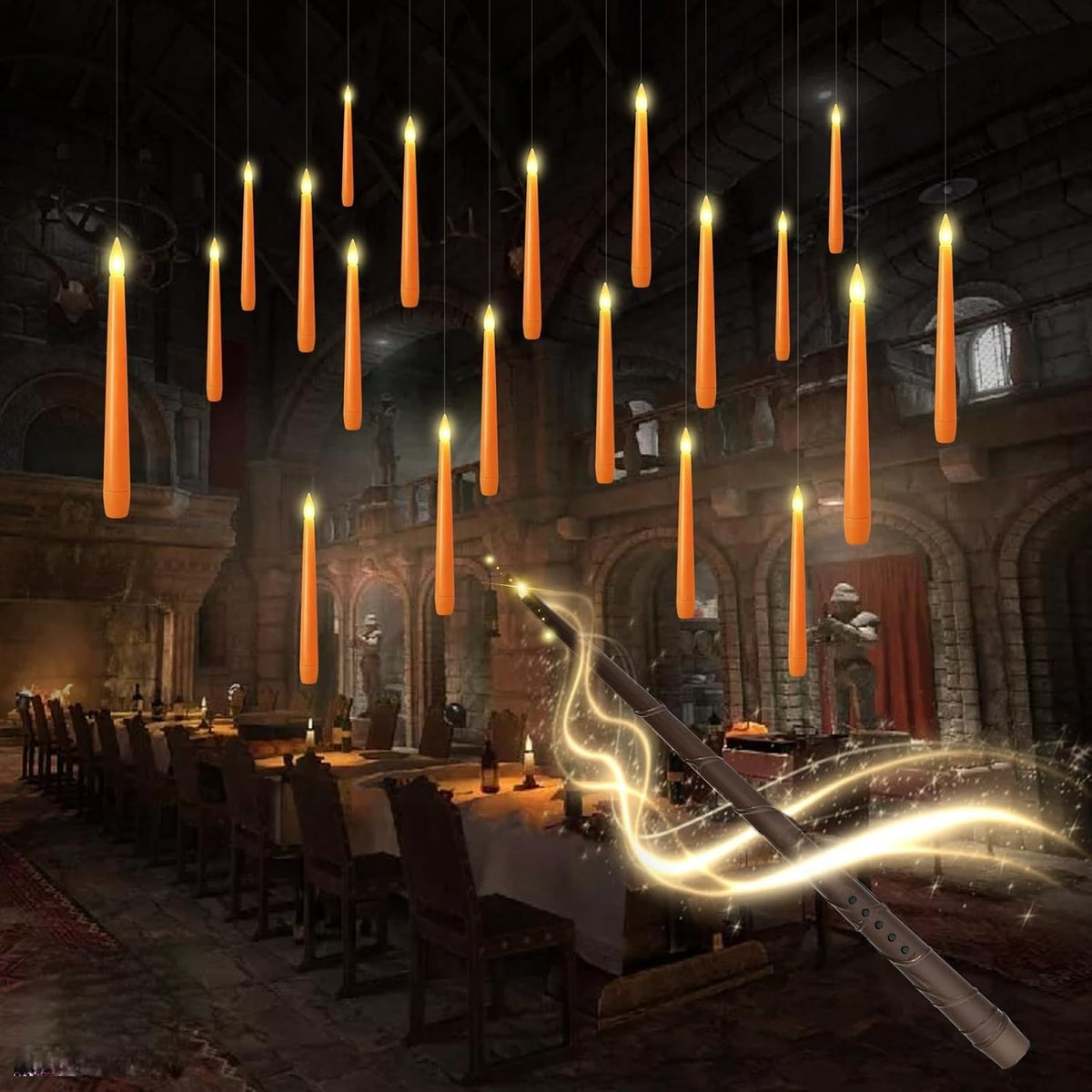 kakoya Flameless Floating Candles with Wand，20 Pcs Magic LED Hanging Taper Ca...