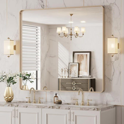 LOAAO 40”X36” Gold Bathroom Mirror, Rounded Rectangle Gold Frame Mirror - Image 7
