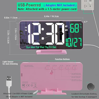 KOSUMOSU Pink Digital Clock 6.7in Desk Clock - Image 5