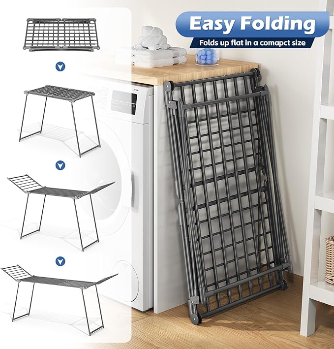 APEXCHASER Clothes Drying Rack Foldable, Large Drying Rack Clothing Retractable - Image 5