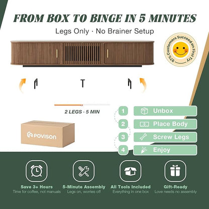 POVISON Sliding Tambour Door TV Stand, Mid Century Modern Sintered Stone TV - Image 2