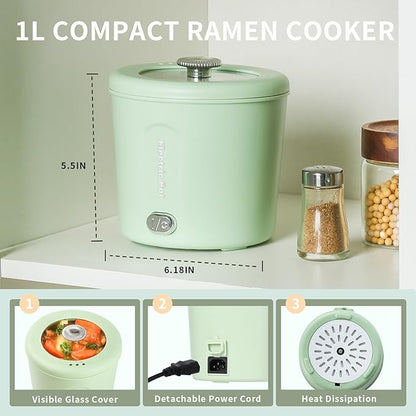 Hot Pot Electric, 1L Mini Ramen Cooker, 450W Rapid Noodles Cooker, Portable Pots - Image 6
