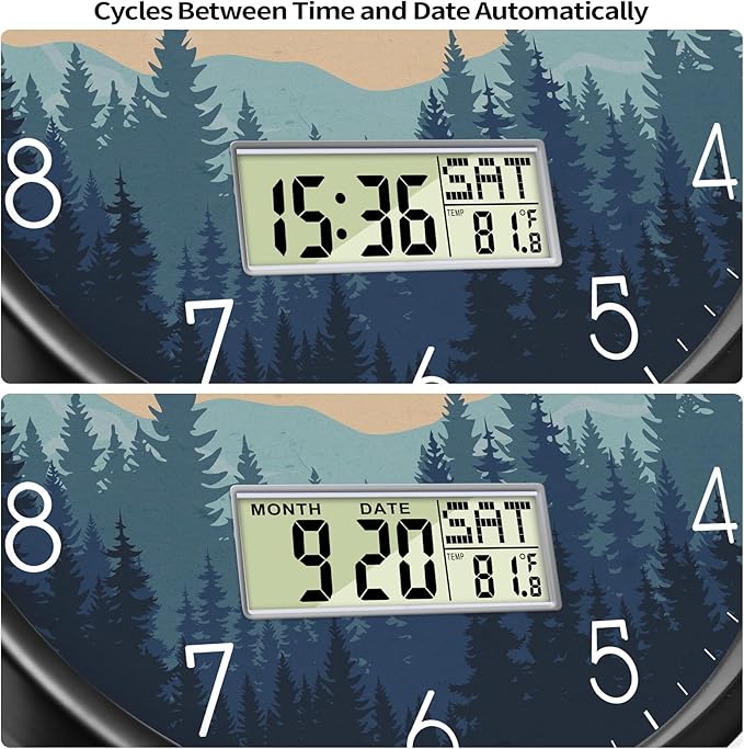 Silent Wall Clock with Day Week Temperature Wilderness with Sunset Non-ticking - Image 3