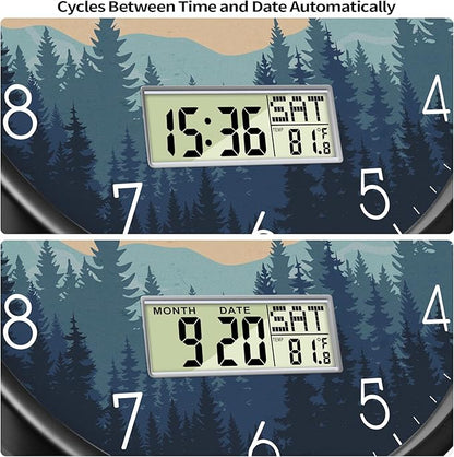 Silent Wall Clock with Day Week Temperature Wilderness with Sunset Non-ticking - Image 3