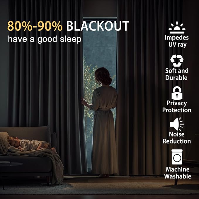 JIUZHEN Black Blackout Curtains - Image 4