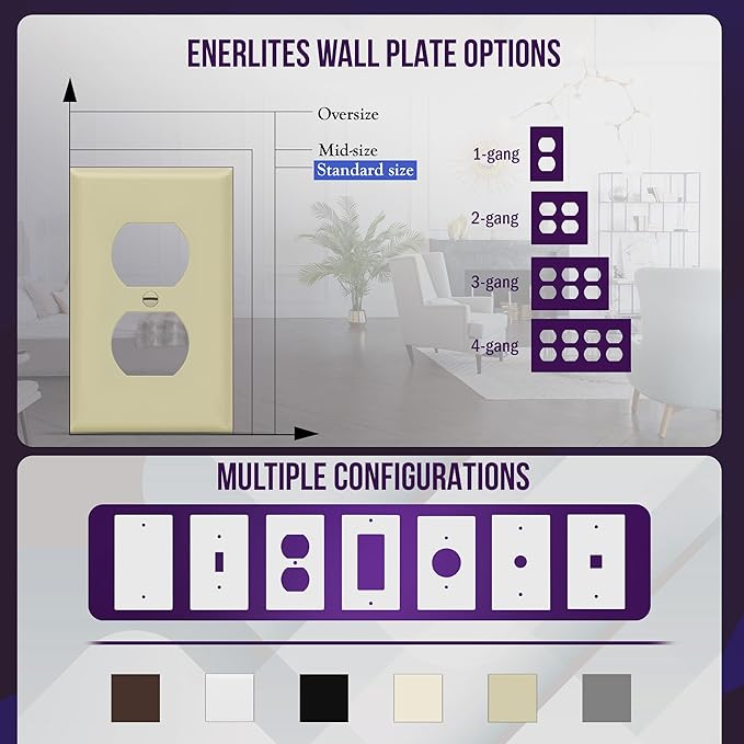 Enerlites 8821-I Duplex Receptacle Outlet Wall Plate, Standard Size 1-Gang - Image 5