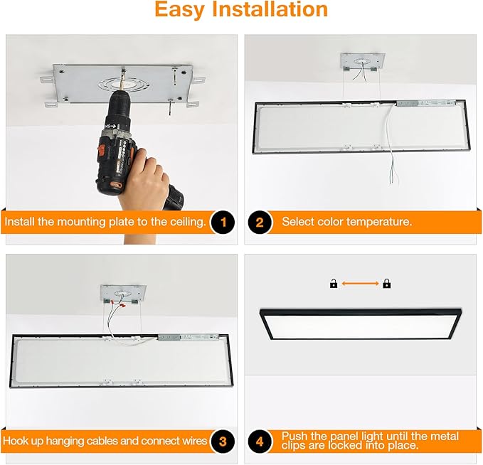 Mcacggo Black 1x4 LED Flat Panel Light Flush Mount 4-Pack, 3000K/4000K/5000K - Image 8