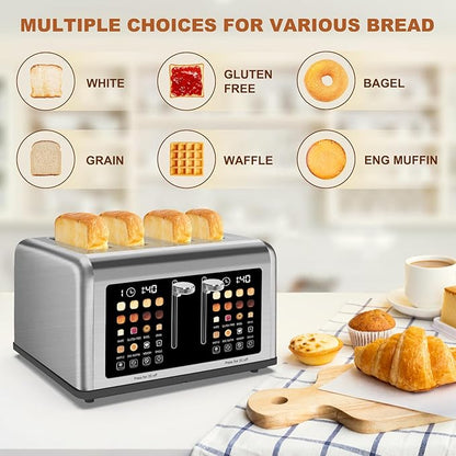 4 Slice Toaster Touch Screen, Stainless Steel Toasters Digital Timer, Dual - Image 5