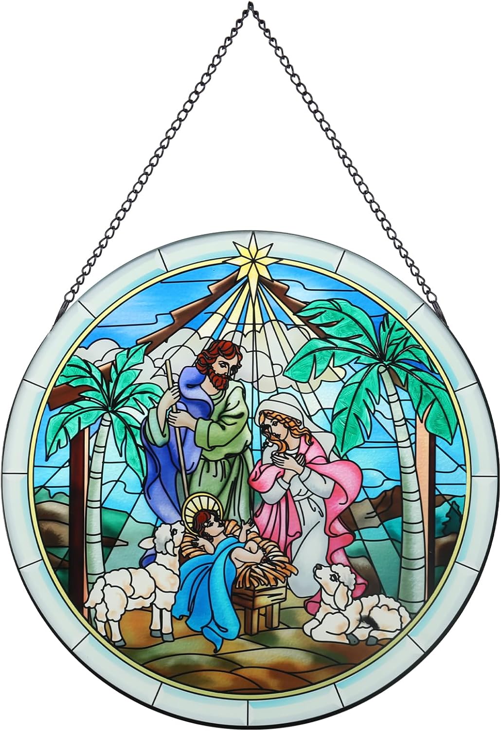 MUMTOP Nativity Stained Glass Window Hanging Christmas Wall Decor | Nativity scene glass suncatcher, hand-painted textured artwork, Christmas window decor and religious wall art